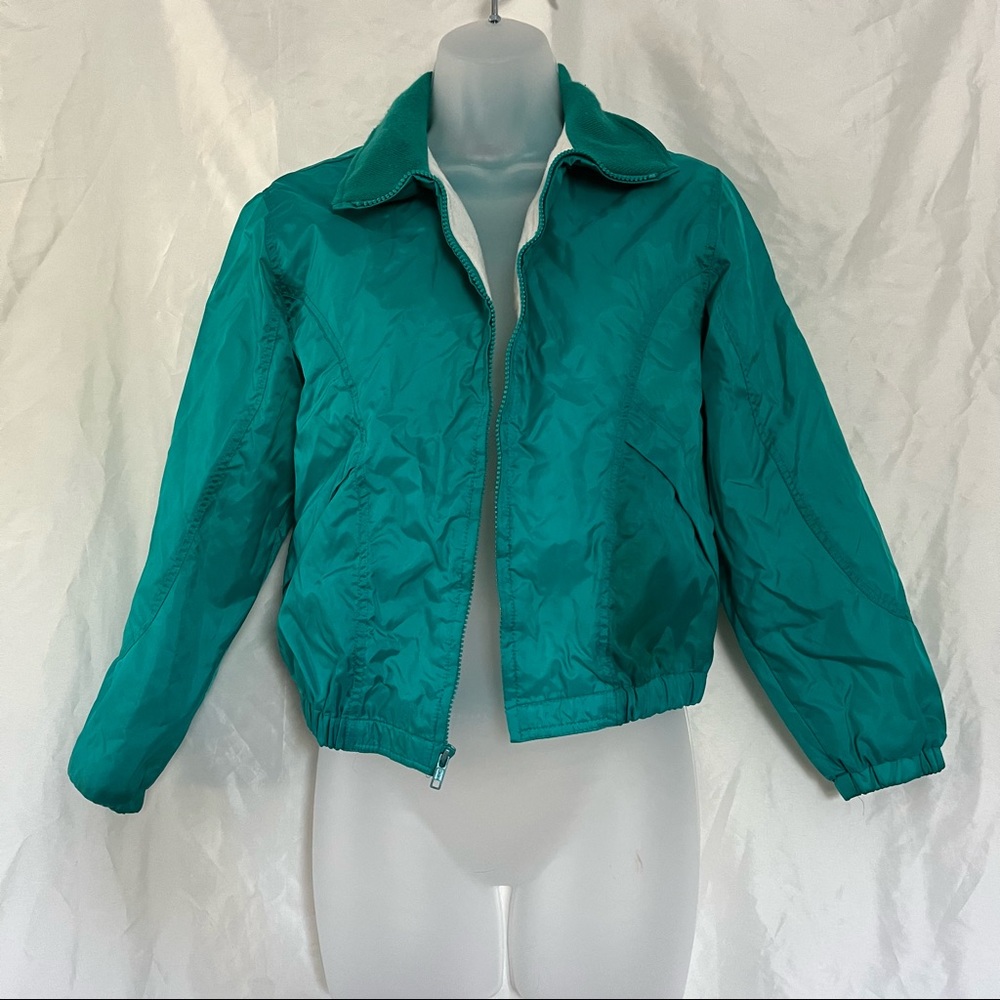🌗 🔦 Vintage 80s Current Seen Sport Teal Cropped Zip Up Windbreaker Jacket